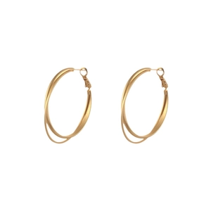 Fashionable golden double-layer twisted hoop earrings with a matte metallic texture finish