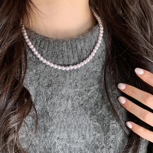 Elegant light purple pearl necklace for women in minimalist stainless steel design
