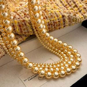 Collier De Künstliche Perles D'Imitation Or Champagne Rétro Français Pour Femmes Bijoux De Luxe Élégants Et Minimalistes