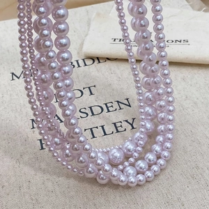 Vintage Faux Artificial Pearl Necklace Round Lavender Purple Beads Elegant Choker For Women Formal Party Jewelry