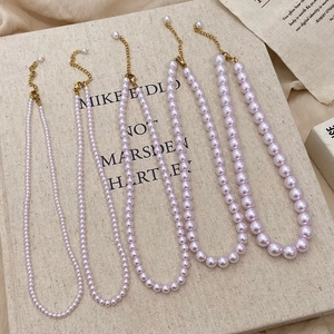 Taro Purple Artificial Pearl Necklace For Women Elegant Beaded Choker With Stainless Steel Clasp Simple Niche Style Jewelry
