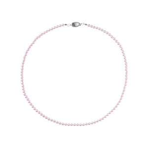 Elegant lavender pearl necklace with small round pink pearls and silver metal clasp