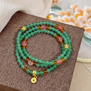 Natural Stone Crystal Beaded Wrap Bracelet Elegant New Chinese Style With Gold Plated Fu Coin Pendant Jewelry For Women