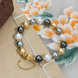 Multi-Color Artificial Pearl Beaded Bracelet Copper Gold Plated With Pumpkin Charm Safety Chain Minimalist Elegant Jewelry For Women