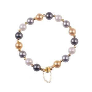 Multicolor pearl bracelet with golden pumpkin beads and secure cylinder clasp closure