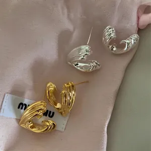 Abstract Heart Stud Earrings Wavy Textured Metal Minimalist Fashion Jewelry For Women