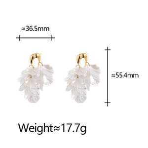 Detail view of floral tassel earrings with precise dimensions and weight measurements