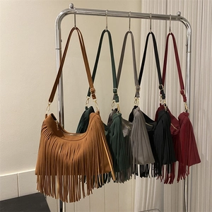 Women Fringe Tassel Hobo Bag Bohemian Vintage Suede Faux Leather Shoulder Crossbody Bag With Adjustable Strap