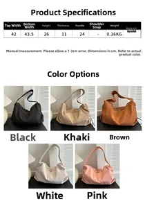 Detailed dimensions and color options for large capacity minimalist shoulder tote bag