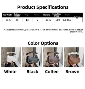 Tableau des tailles montrant les dimensions du sac à main en cuir PU en plusieurs couleurs