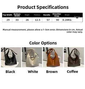 Size guide for high-capacity PU leather tote bag with dimensions and weight specs