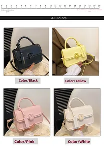Detailed comparison of 20cm leather flap bags in black, yellow, pink, and white options