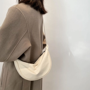 Nylon Half Moon Crossbody Bag For Women Lightweight Simple Minimalist Adjustable Strap Shoulder Dumpling Purse