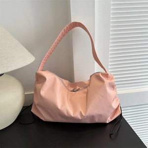 Women Large Capacity Nylon Shoulder Bag Pleated Drawstring Casual Tote Hobo Handbag For Travel Fitness Daily Use