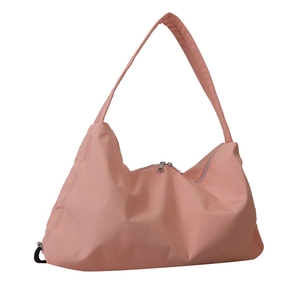 Pink minimalist waterproof gym bag with large capacity and stylish pleated nylon design