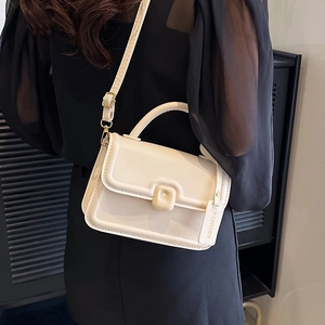 Minimalist cream white crossbody bag with square buckle and top handle for women