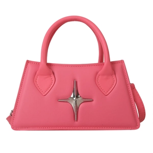 Pink minimalist crossbody bag with silver star ornament and sleek top handle strap