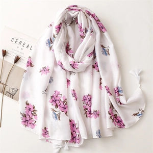 Scarf Shawl Polyester Floral Print Lightweight Sun Protection Boho Style Tassels Beach Wrap For Women