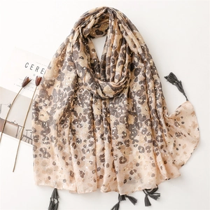 Leopard Print Scarf Shawl For Women With Gold Stamping And Tassels Lightweight Thin Voile Sun Protection Wrap Fashion
