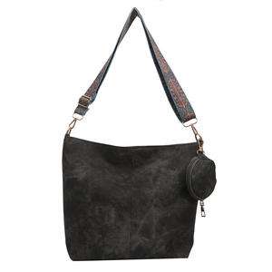 Sac cabas noir rétro à grande capacité avec large bandoulière de style ethnique