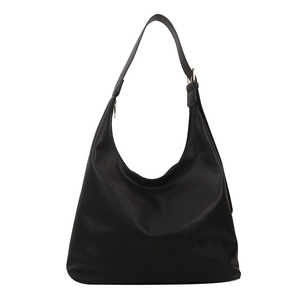 Classic black leather hobo tote bag with wide strap and pebble grain texture for daily use