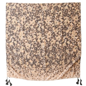 Classic leopard print shawl for women featuring gold accents and black tassel fringe edges