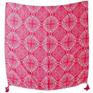 Red and white cotton linen scarf with mandala patterns and red tassel edges for women