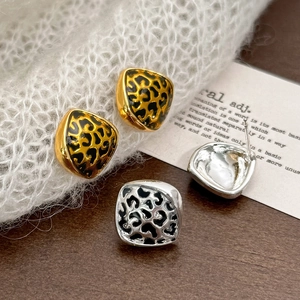 Retro Geometric Square Leopard Print Earrings Copper Gold Plated Enamel Fashion Jewelry Accessories For Women