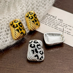 Leopard Print Stud Earrings Rectangular Geometric Copper Gold Plated With 925 Sterling Silver Earring Post Vintage For Women