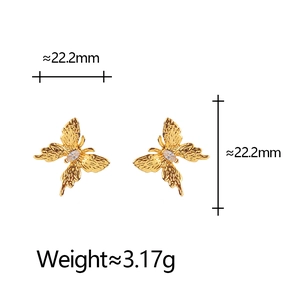 Detail of butterfly earring with zircon inlay showing 22.2mm size and 3.17g weight