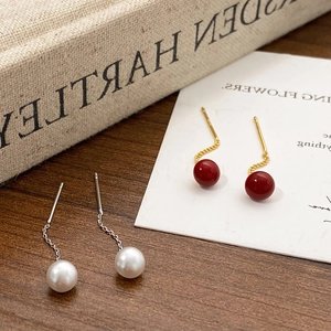 Vintage Long Tassel Drop Earrings With Copper Faux Artificial Pearl And Red Bead For Women Elegant Jewelry Accessory