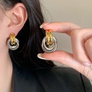 Statement layered geometric hoop earrings in gold and silver finish for women
