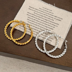 Retro Twisted Hoop Earrings With 925 Sterling Silver Earring Post Copper Metal Round Circle Chic Jewelry For Women