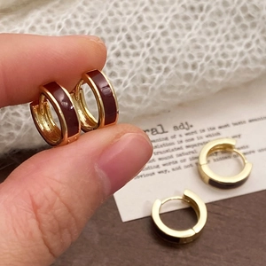 Französische Retro Creolen 14K Vergoldetes Kupfer Roter Emaille Tropföl Mit 925 Sterlingsilber Ohrringpfosten Schmuck
