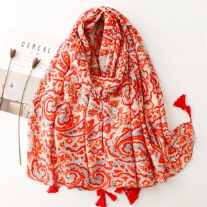 Sciarpa Vintage Con Motivo Paisley e Nappe Stile Etnico Leggero Protezione Solare Scialle da Spiaggia Donna Estate
