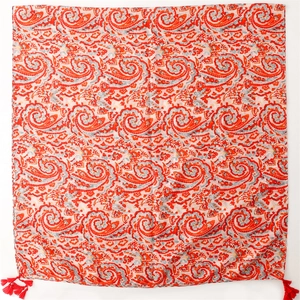 Sciarpa quadrata paisley rossa e grigia con nappe lunghe in tessuto effetto cotone