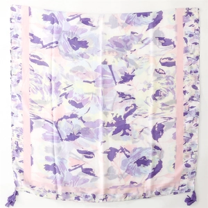 Floral soft cotton shawl with purple tassels and ink painting patterns for women