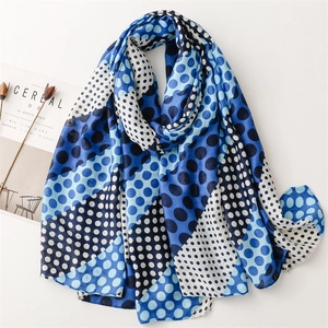 Women's Lightweight Polka Dot Patchwork Shawl Scarf Fashion Polyester Satin Feel Soft Oversized Beach Wrap Scarf With Frayed Edge