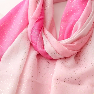 Detail of pink gradient scarf with gold foil dots and soft cotton linen texture