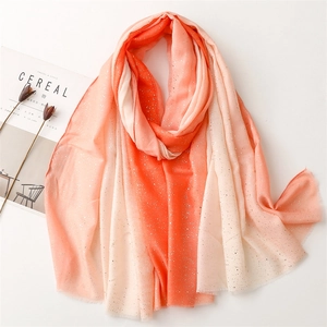 Elegant peach pink gradient linen shawl with silver glitter dots and frayed edges