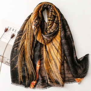 Écharpe Style Ethnique Rétro Femmes Imprimé Abstrait Artistique Châle Long Satin Doux Polyester Frange Protection Solaire