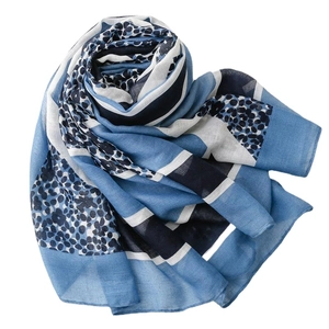 Blue geometric leopard print scarf in breathable cotton linen feel for women