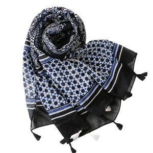 Ethnic paisley and polka dot navy sunshade beach scarf with decorative tassels