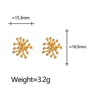 Detailed view of fireworks stud earrings with 15.3mm width and 16.3mm height measurements