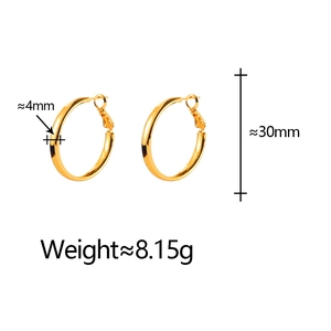 Detailed size view of 30mm gold hoop earrings showing 4mm width and 8.15g weight specs