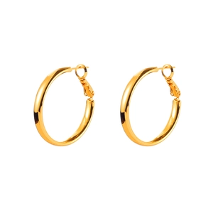 Minimalist large golden hoop earrings with high-polished mirror finish and latch back