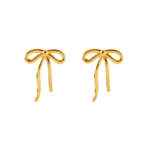 Elegant gold bow-shaped stud earrings with ribbon-like draped design for women