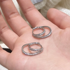 Elegant silver-toned double hoop earrings with pavé cubic zirconia for daily wear