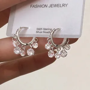 Silver drop earrings with S925 needles and five hanging zircon stones for women