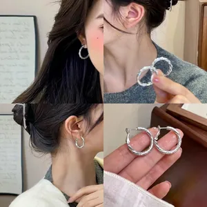 Créoles Torsadées Minimalistes Pour Femmes Style Français En Cuivre Avec Tige De Boucle D'oreille En Argent 925